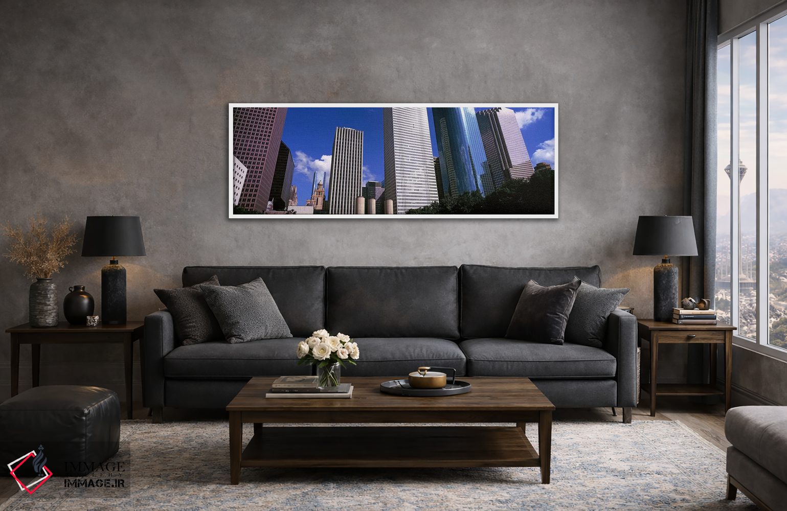 تابلو دکوراتیو نمای پایین از آسمان خراش های مرکز شهر، هیوستون، تگزاس… اثر پانورامیک ایمجز - D4W