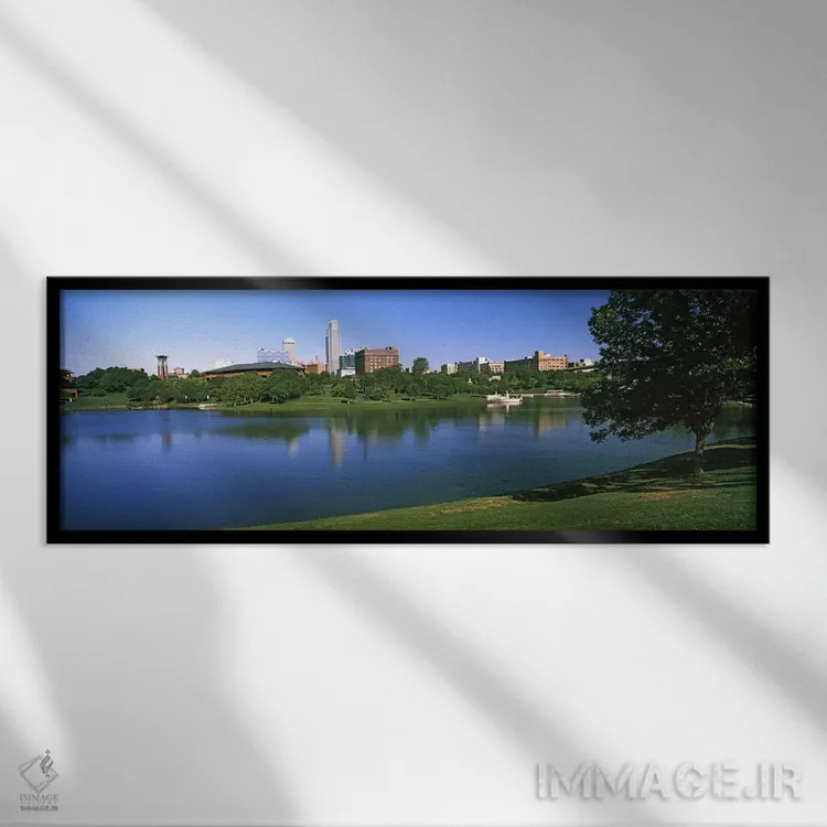 تابلو دکوراتیو ساختمان ها در کنار آب، اوماها، نبراسکا، ایالات متحده آم… اثر پانورامیک ایمجز - نمای قابدار مشکی