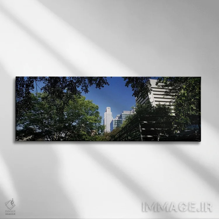 تابلو دکوراتیو ساختمان ها در یک شهر، ساختمان کوئست، اوماها، نبراسکا، ا… اثر پانورامیک ایمجز - نمای روبهرو روی دیوار