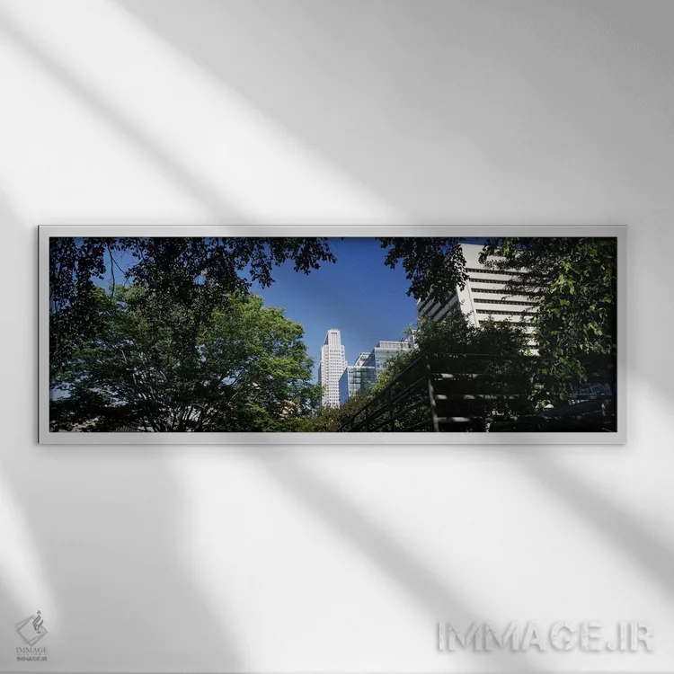 تابلو دکوراتیو ساختمان ها در یک شهر، ساختمان کوئست، اوماها، نبراسکا، ا… اثر پانورامیک ایمجز - نمای قابدار سفید