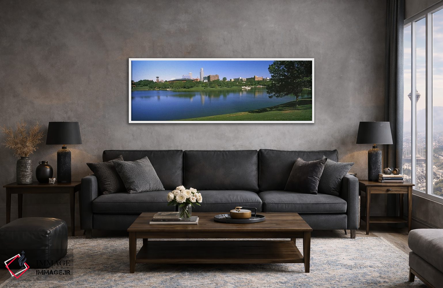 تابلو دکوراتیو ساختمان ها در کنار آب، اوماها، نبراسکا، ایالات متحده آم… اثر پانورامیک ایمجز - D3W