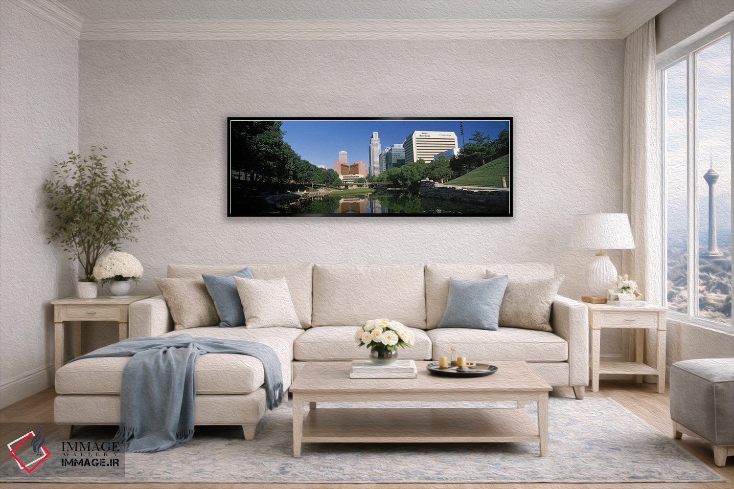 تابلو دکوراتیو ساختمان ها در کنار آب، ساختمان کوئست، اوماها، نبراسکا… اثر پانورامیک ایمجز - D5B