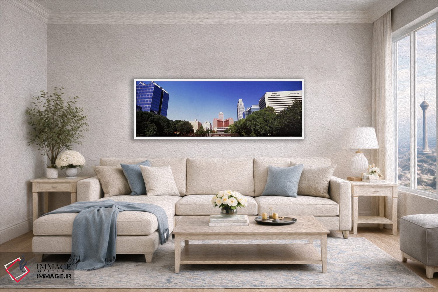 تابلو دکوراتیو ساختمان ها در یک شهر، ساختمان کوئست، اوماها، نبراسکا، ا… اثر پانورامیک ایمجز - D3W