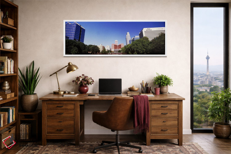 تابلو دکوراتیو ساختمان ها در یک شهر، ساختمان کوئست، اوماها، نبراسکا، ا… اثر پانورامیک ایمجز - D1W