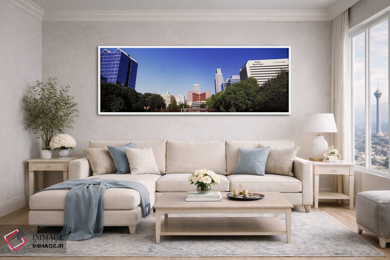 تابلو دکوراتیو ساختمان ها در یک شهر، ساختمان کوئست، اوماها، نبراسکا، ا… اثر پانورامیک ایمجز - D4W