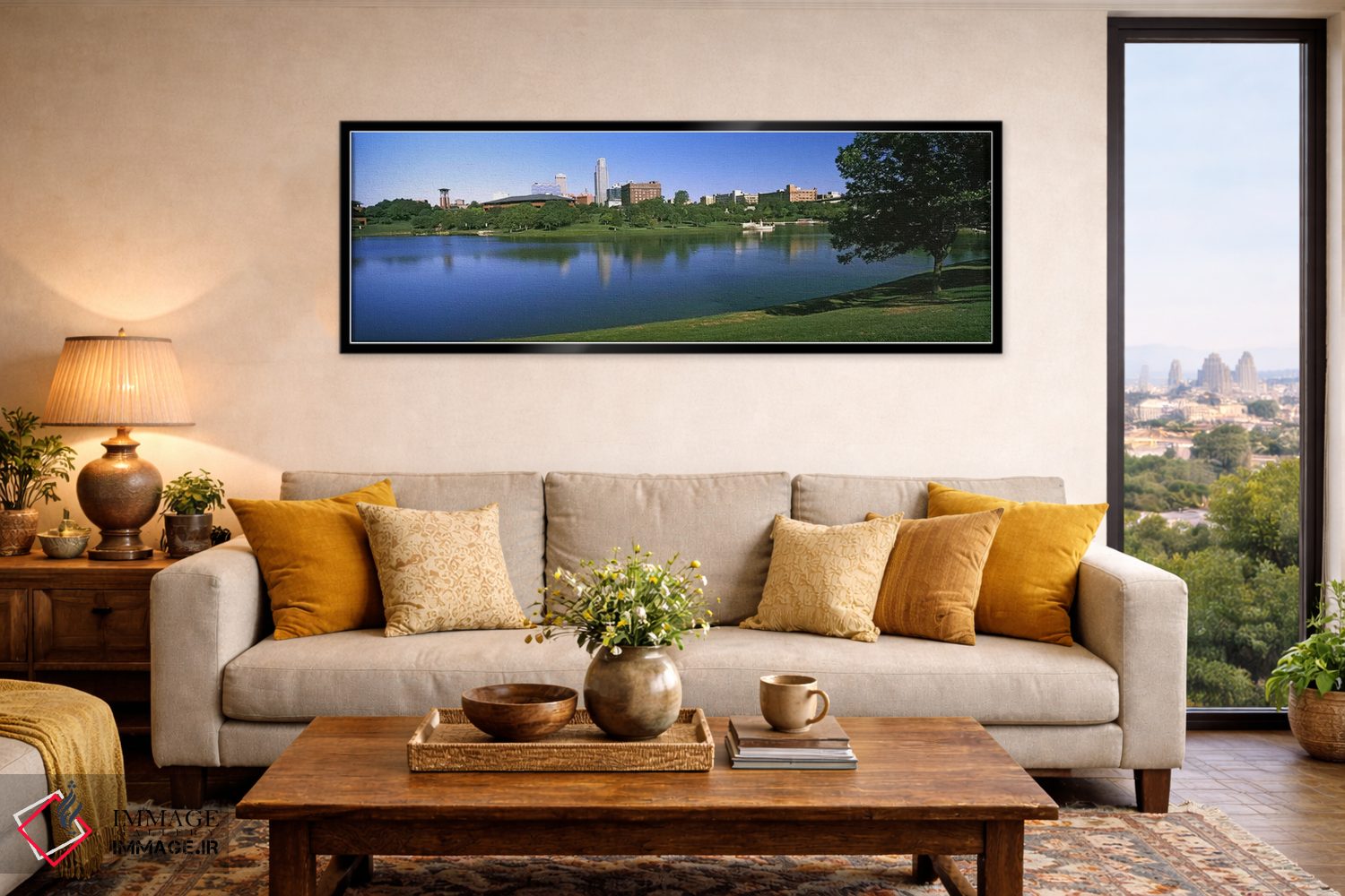 تابلو دکوراتیو ساختمان ها در کنار آب، اوماها، نبراسکا، ایالات متحده آم… اثر پانورامیک ایمجز - D6B