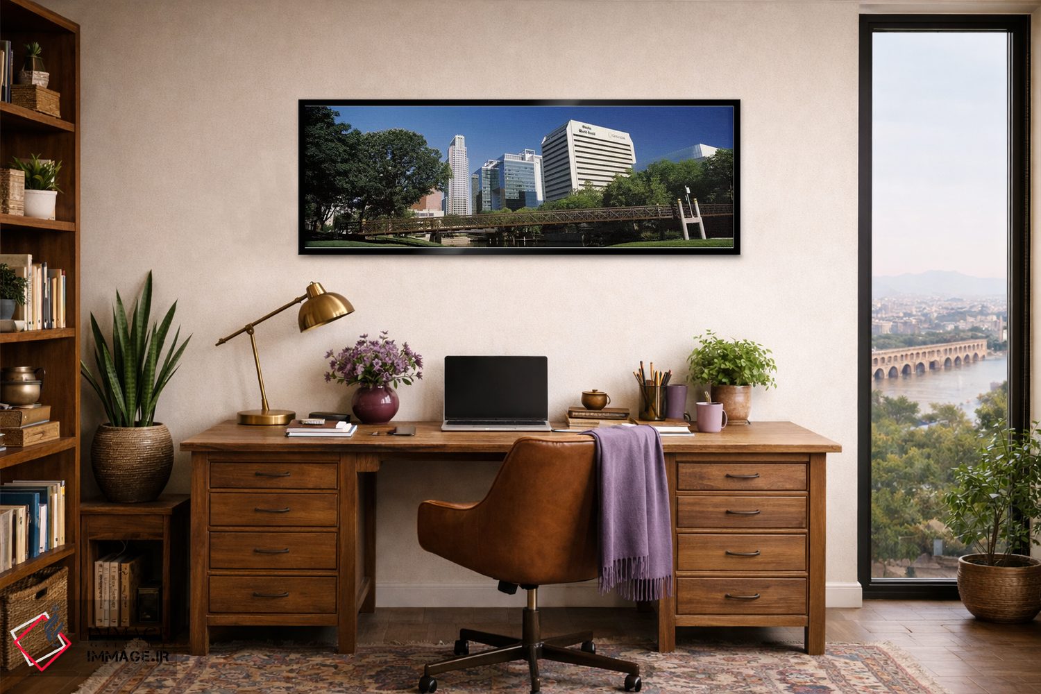 تابلو دکوراتیو ساختمان ها در کنار آب، ساختمان کوئست، اوماها، نبراسکا… اثر پانورامیک ایمجز - D3B