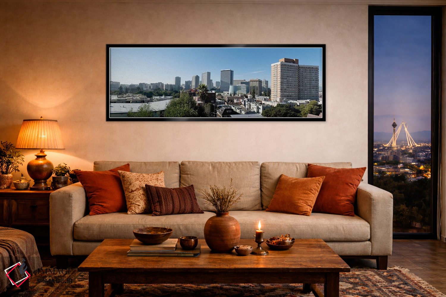 تابلو دکوراتیو نمایی از اوکلند از نقطه آدامز، کالیفرنیا، ایالات متحده… اثر پانورامیک ایمجز - D5B