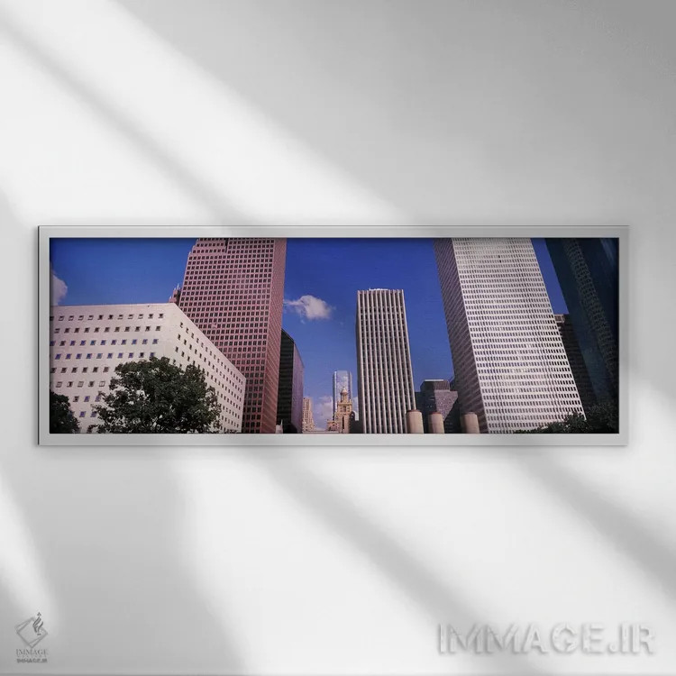 تابلو دکوراتیو نمای پایین از افق مرکز شهر، هیوستون، تگزاس، ایالات متحد… اثر پانورامیک ایمجز - نمای قابدار سفید