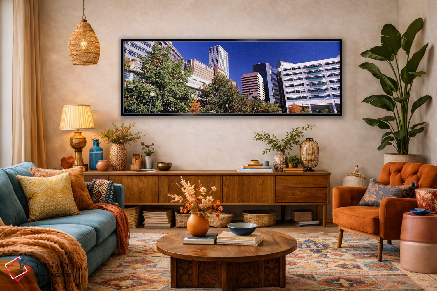 تابلو دکوراتیو نمای پایین از ساختمان ها در یک شهر، هتل شرایتون مرکز شه… اثر پانورامیک ایمجز - D2B