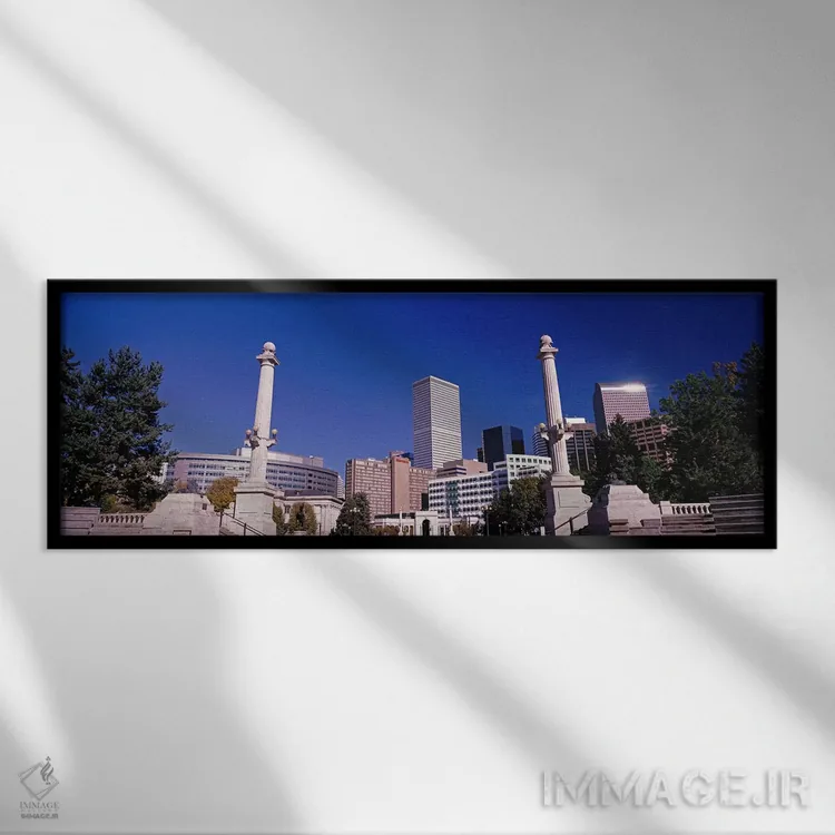 تابلو دکوراتیو ساختمان ها از پارک مرکز شهر، دنور، کلرادو، ایالات متحده… اثر پانورامیک ایمجز - نمای قابدار مشکی