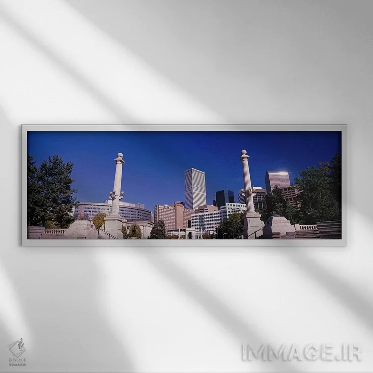 تابلو دکوراتیو ساختمان ها از پارک مرکز شهر، دنور، کلرادو، ایالات متحده… اثر پانورامیک ایمجز - نمای قابدار سفید