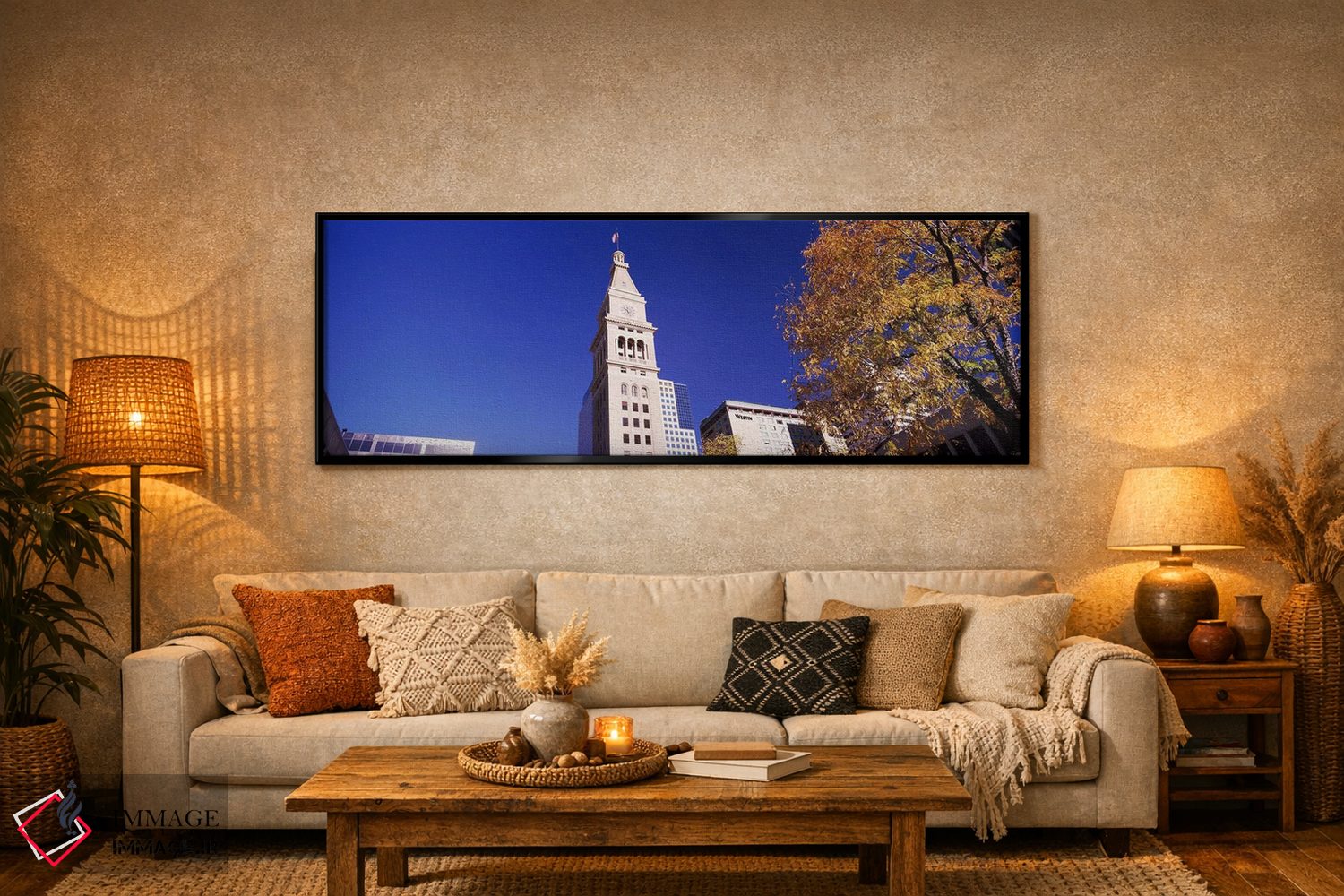 تابلو دکوراتیو نمای پایین از یک برج ساعت، دنور، کلرادو، ایالات متحده آ… اثر پانورامیک ایمجز - D6B