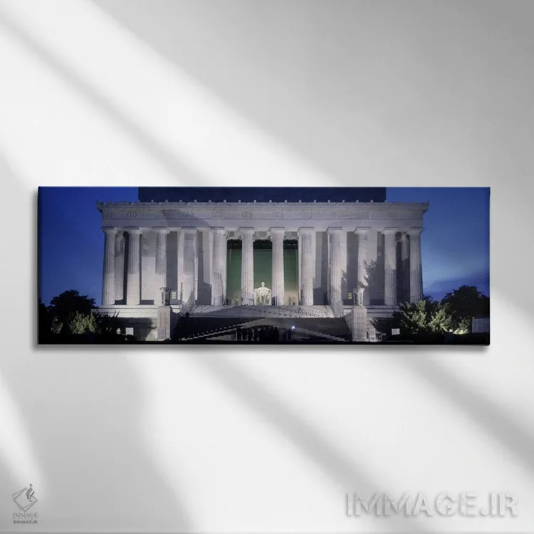 تابلو دکوراتیو Lincoln Memorial, Washington DC, USA" - "یادبود روشن شد… اثر پانورامیک ایمجز - نمای روبهرو روی دیوار