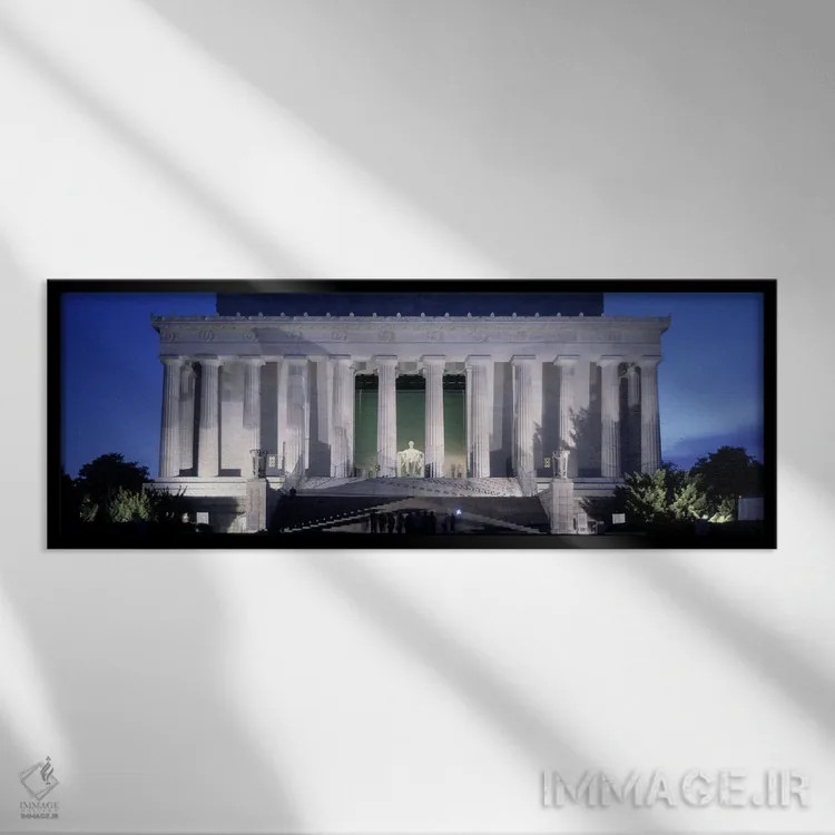 تابلو دکوراتیو Lincoln Memorial, Washington DC, USA" - "یادبود روشن شد… اثر پانورامیک ایمجز - نمای قابدار مشکی