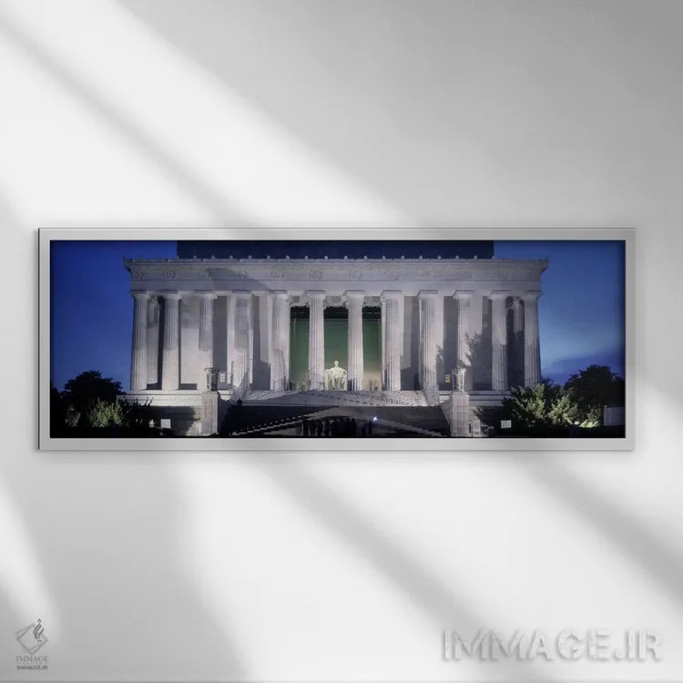 تابلو دکوراتیو Lincoln Memorial, Washington DC, USA" - "یادبود روشن شد… اثر پانورامیک ایمجز - نمای قابدار سفید