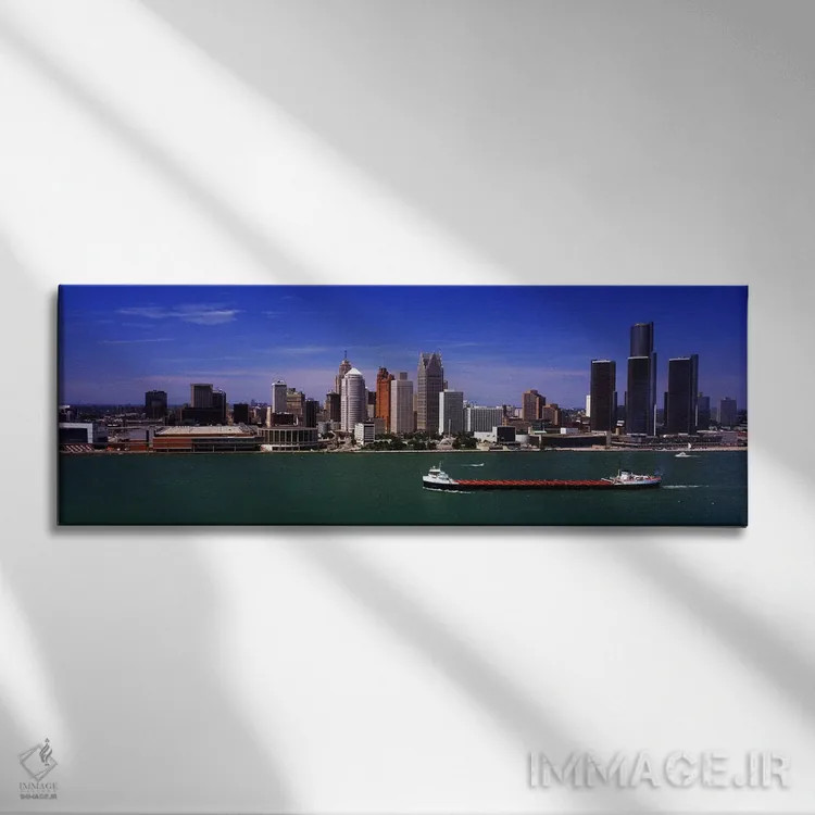 تابلو دکوراتیو Detroit, Michigan, USA" - "ساختمان ها در کنار ساحل، دیت… اثر پانورامیک ایمجز - نمای روبهرو روی دیوار