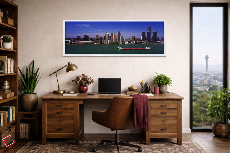 تابلو دکوراتیو Detroit, Michigan, USA" - "ساختمان ها در کنار ساحل، دیت… اثر پانورامیک ایمجز - D1W