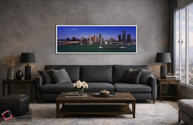 تابلو دکوراتیو Detroit, Michigan, USA" - "ساختمان ها در کنار ساحل، دیت… اثر پانورامیک ایمجز - D3W