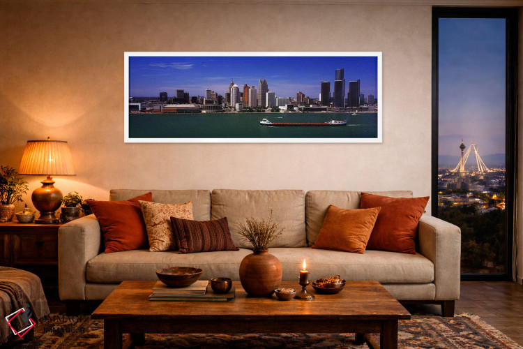 تابلو دکوراتیو Detroit, Michigan, USA" - "ساختمان ها در کنار ساحل، دیت… اثر پانورامیک ایمجز - D4W