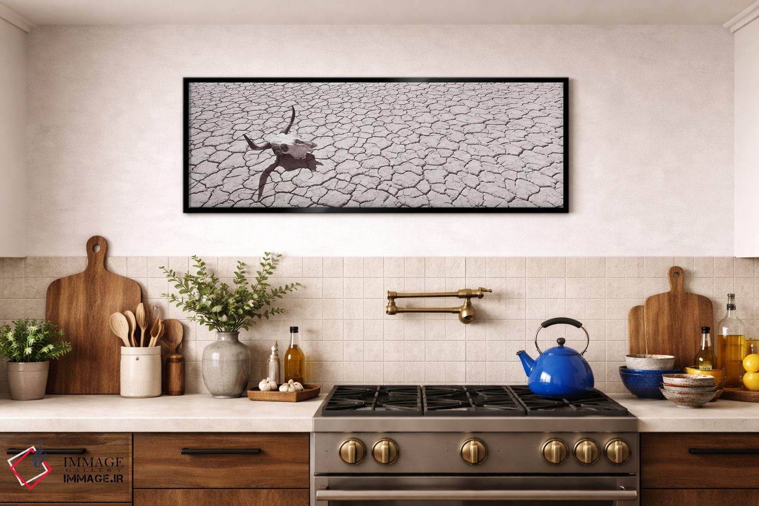 تابلو دکوراتیو USA, California, Mojave Desert" - "جمجمه روی کف صحرا، ا… اثر پانورامیک ایمجز - D3B