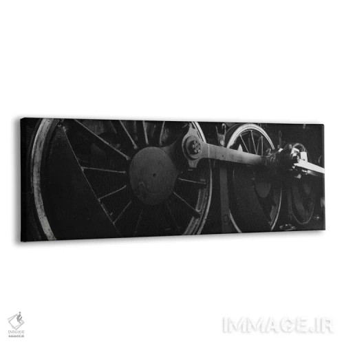 تابلو دکوراتیو چرخ های محرک لکوموتیو بخار در سیاه و سفید اثر پانورامیک ایمجز - نمای پرسپکتیو محصول