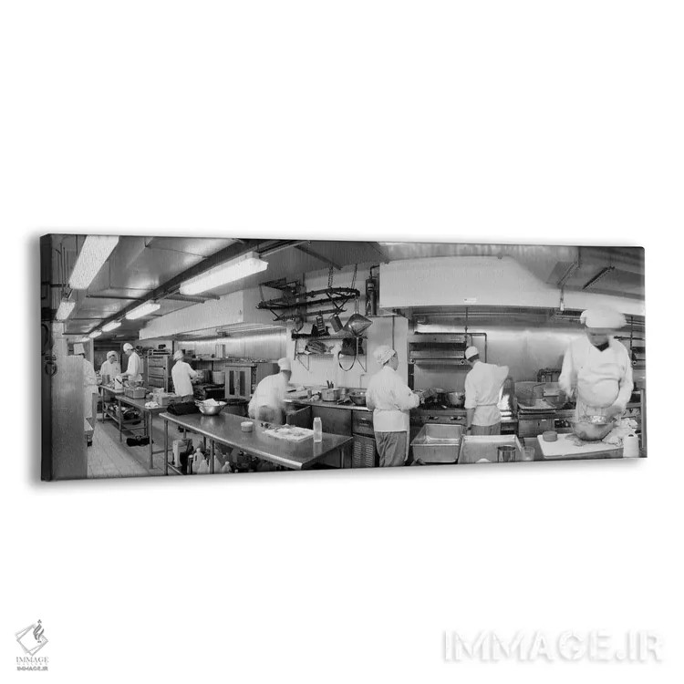 تابلو دکوراتیو Chefs In Kitchen" - "سیاه وسفید، آشپزها در آشپزخانه" اثر پانورامیک ایمجز - نمای پرسپکتیو محصول
