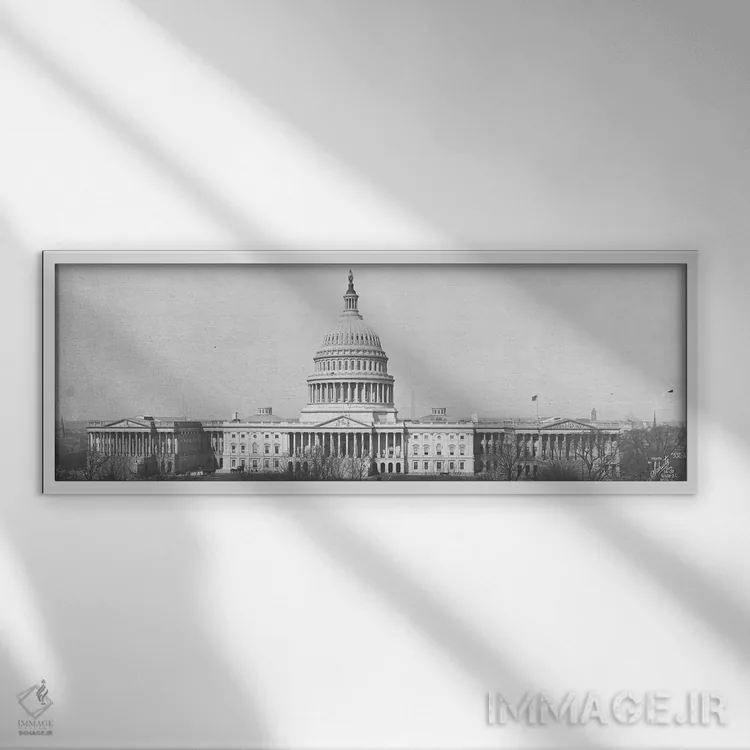 تابلو دکوراتیو ساختمان کنگره آمریکا واشینگتن دی سی ۱۹۱۶ اثر پانورامیک ایمجز - نمای قابدار سفید