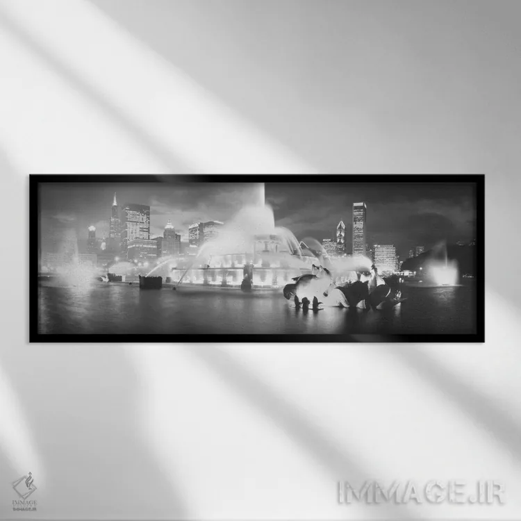 تابلو دکوراتیو Buckingham Fountain, Chicago, Illinois, USA" - "عصرگاه… اثر پانورامیک ایمجز - نمای قابدار مشکی