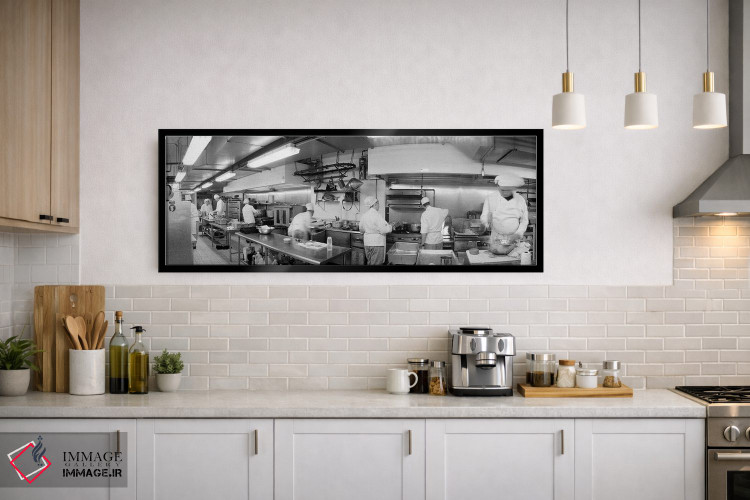 تابلو دکوراتیو Chefs In Kitchen" - "سیاه وسفید، آشپزها در آشپزخانه" اثر پانورامیک ایمجز - D2B