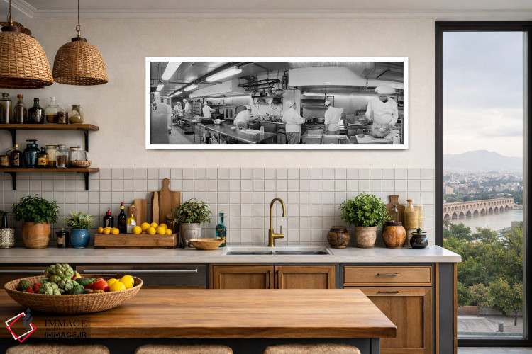 تابلو دکوراتیو Chefs In Kitchen" - "سیاه وسفید، آشپزها در آشپزخانه" اثر پانورامیک ایمجز - D4W