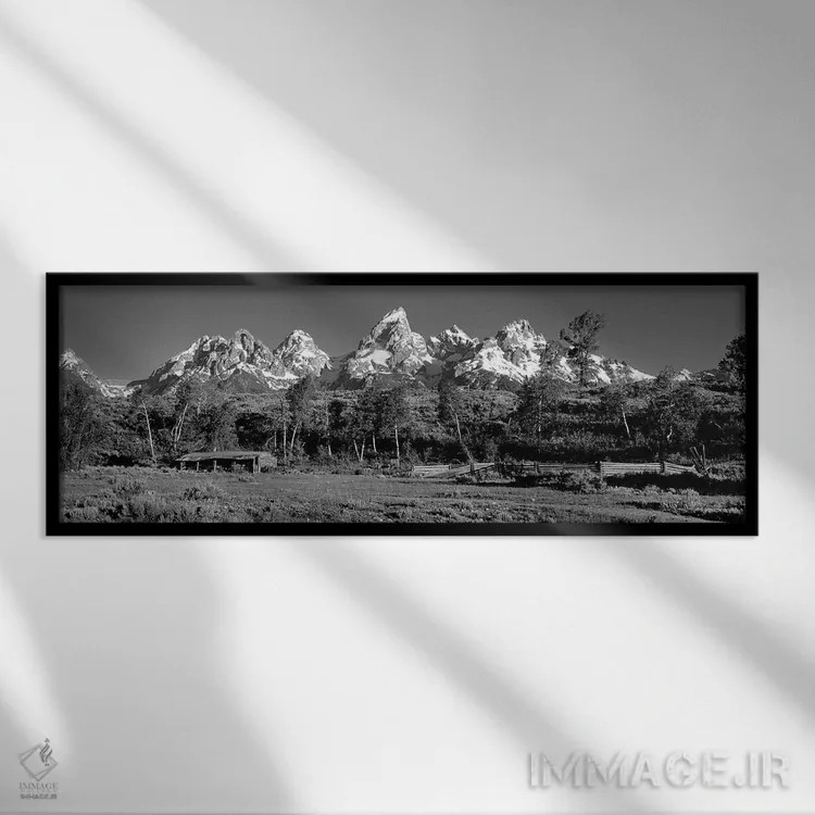 تابلو دکوراتیو Grand Teton National Park, Hut at Ranch" - "ایالات متحد… اثر پانورامیک ایمجز - نمای قابدار مشکی