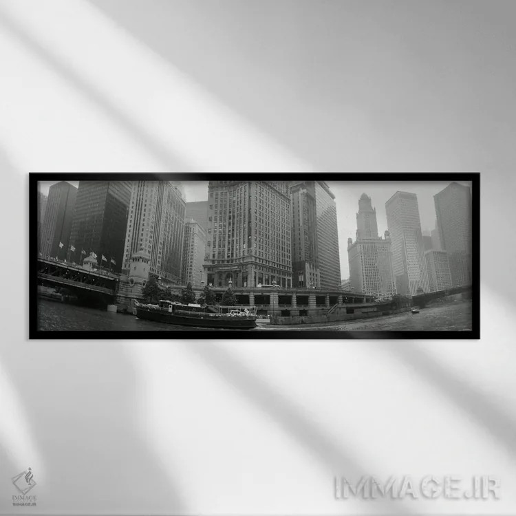 تابلو دکوراتیو Chicago, Illinois, USA" - "معماری تاریخی کنار رودخانه ب… اثر پانورامیک ایمجز - نمای قابدار مشکی