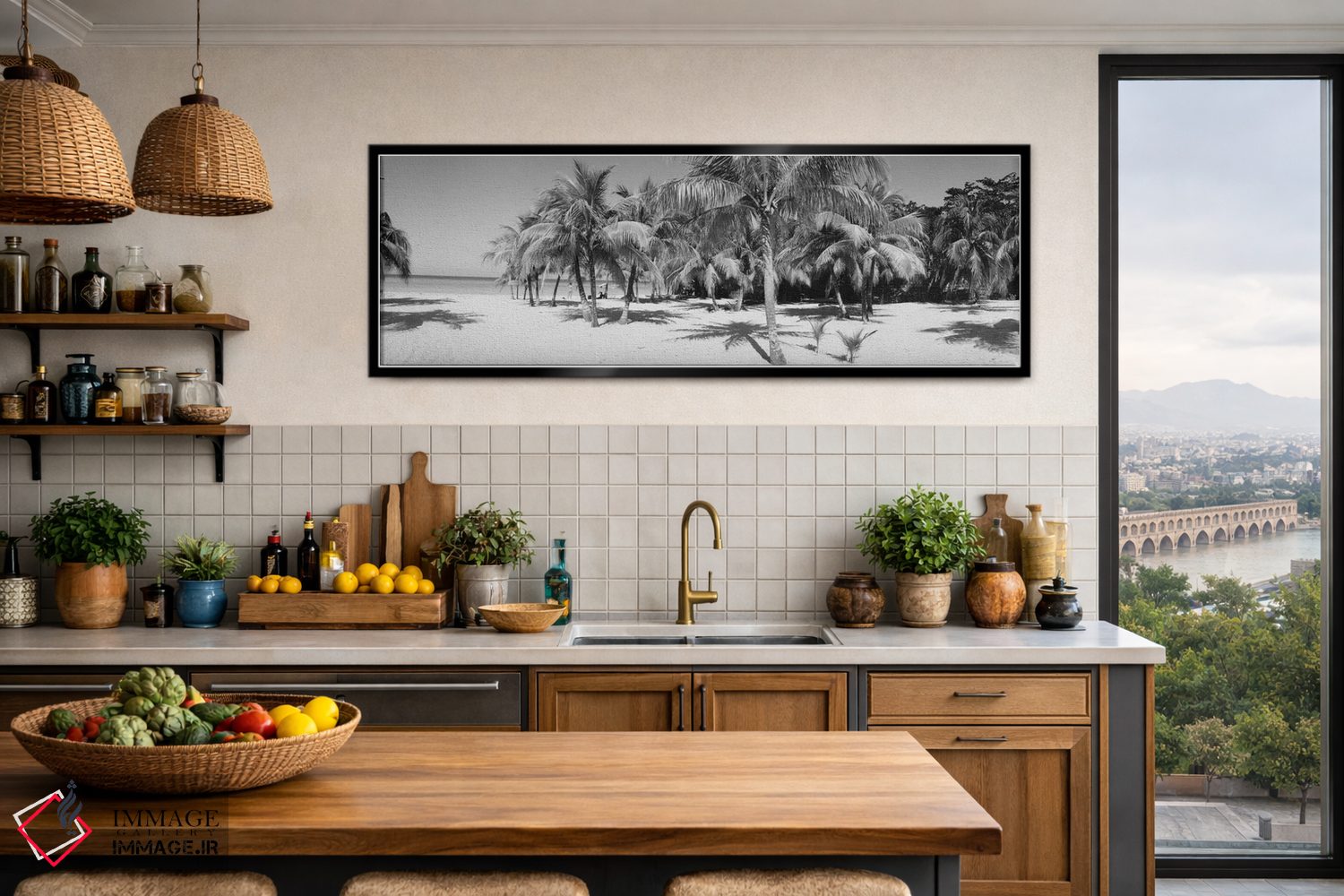 تابلو دکوراتیو Negril, Jamaica" - "درختان نخل در ساحل به صورت سیاه و س… اثر پانورامیک ایمجز - D4B