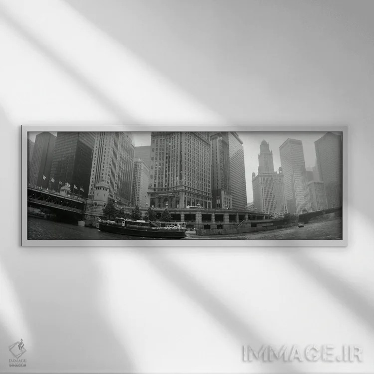 تابلو دکوراتیو Chicago, Illinois, USA" - "معماری تاریخی کنار رودخانه ب… اثر پانورامیک ایمجز - نمای قابدار سفید