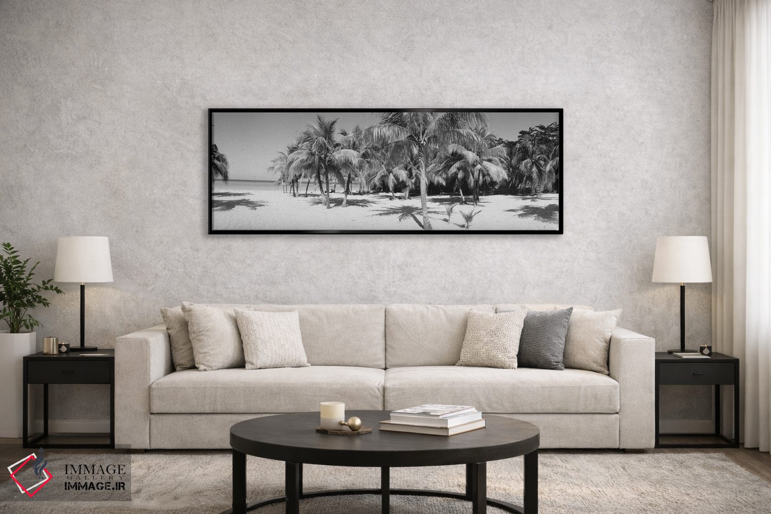 تابلو دکوراتیو Negril, Jamaica" - "درختان نخل در ساحل به صورت سیاه و س… اثر پانورامیک ایمجز - D5B