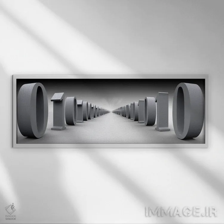 تابلو دکوراتیو سالن داده های باینری در سیاه و سفید اثر پانورامیک ایمجز - نمای قابدار سفید