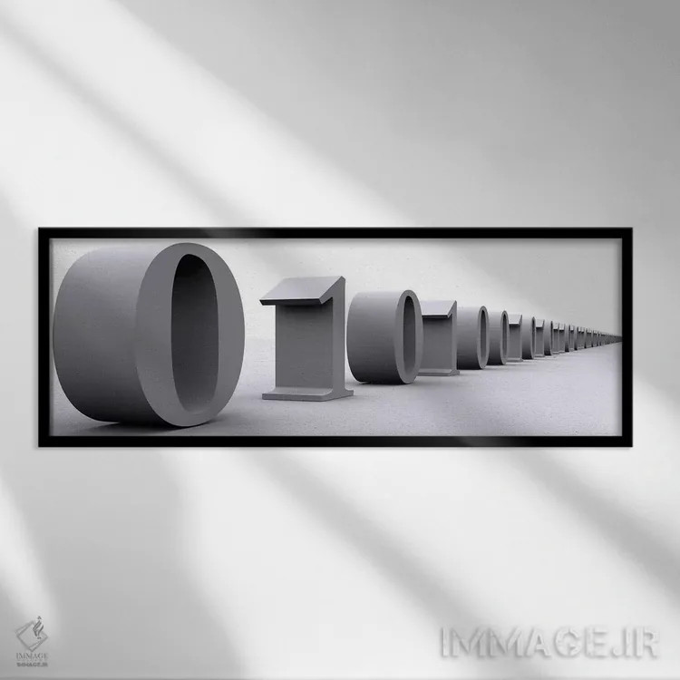 تابلو دکوراتیو اعداد باینری به صورت ردیفی اثر پانورامیک ایمجز - نمای قابدار مشکی