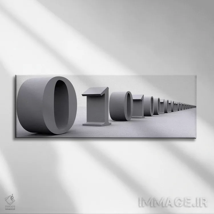 تابلو دکوراتیو اعداد باینری به صورت ردیفی اثر پانورامیک ایمجز - نمای روبهرو روی دیوار