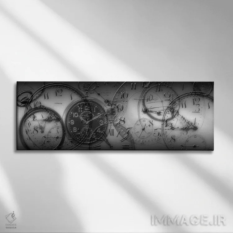 تابلو دکوراتیو مونتاژ ساعت جیبی قدیمی در سیاه و سفید اثر پانورامیک ایمجز - نمای روبهرو روی دیوار