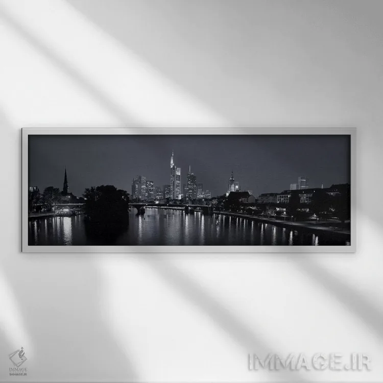تابلو دکوراتیو Main River, Frankfurt, Hesse, Germany" - "بازتاب ساختما… اثر پانورامیک ایمجز - نمای قابدار سفید
