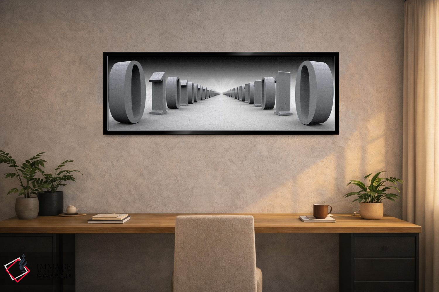 تابلو دکوراتیو سالن داده های باینری در سیاه و سفید اثر پانورامیک ایمجز - D2B