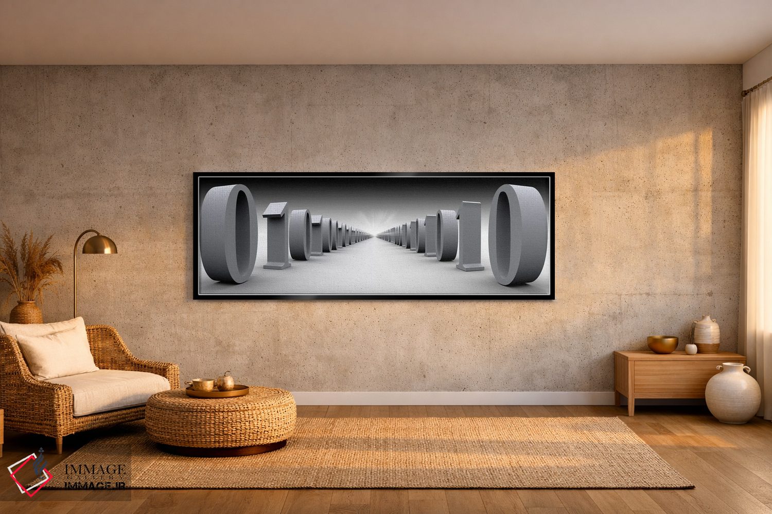 تابلو دکوراتیو سالن داده های باینری در سیاه و سفید اثر پانورامیک ایمجز - D3B