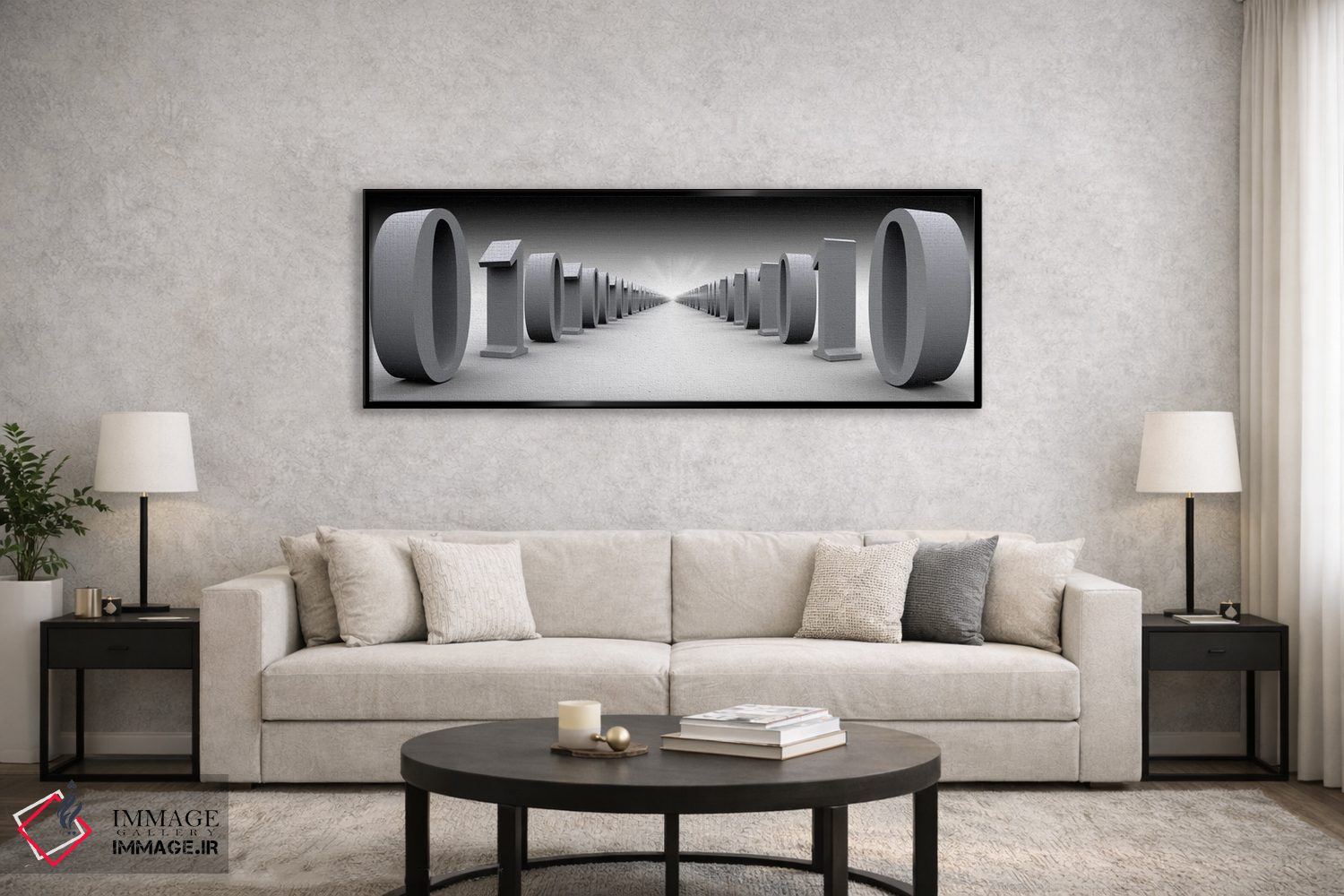 تابلو دکوراتیو سالن داده های باینری در سیاه و سفید اثر پانورامیک ایمجز - D6B