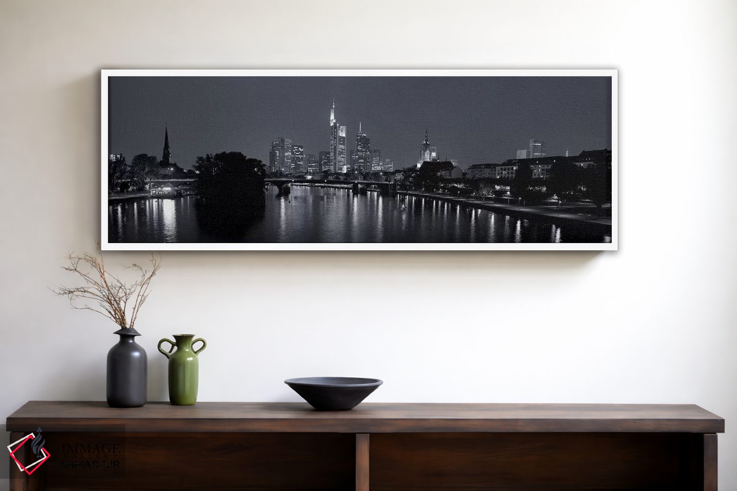 تابلو دکوراتیو Main River, Frankfurt, Hesse, Germany" - "بازتاب ساختما… اثر پانورامیک ایمجز - D1W