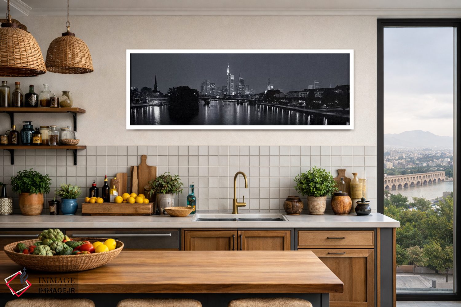 تابلو دکوراتیو Main River, Frankfurt, Hesse, Germany" - "بازتاب ساختما… اثر پانورامیک ایمجز - D3W