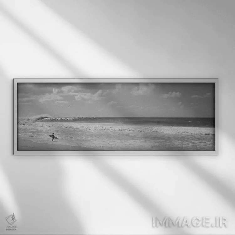 تابلو دکوراتیو North Shore, Oahu, Hawaii, USA" - "موج سوار ایستاده بر… اثر پانورامیک ایمجز - نمای قابدار سفید