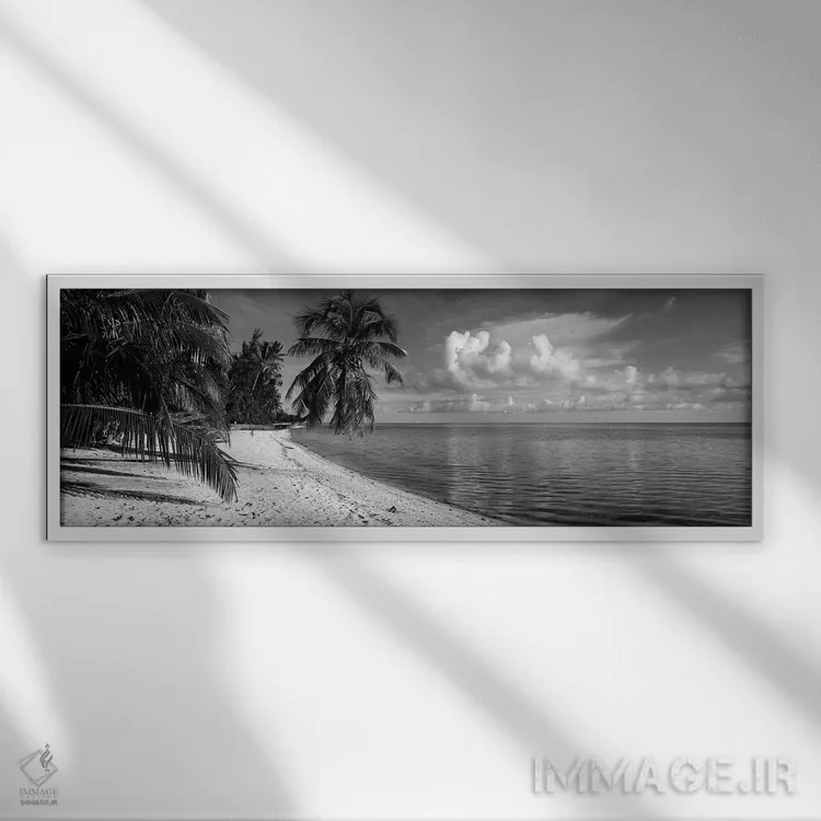 تابلو دکوراتیو درختان نخل در ساحل، ساحل ماتیره، بورابورا، پلی نزی فران… اثر پانورامیک ایمجز - نمای قابدار سفید