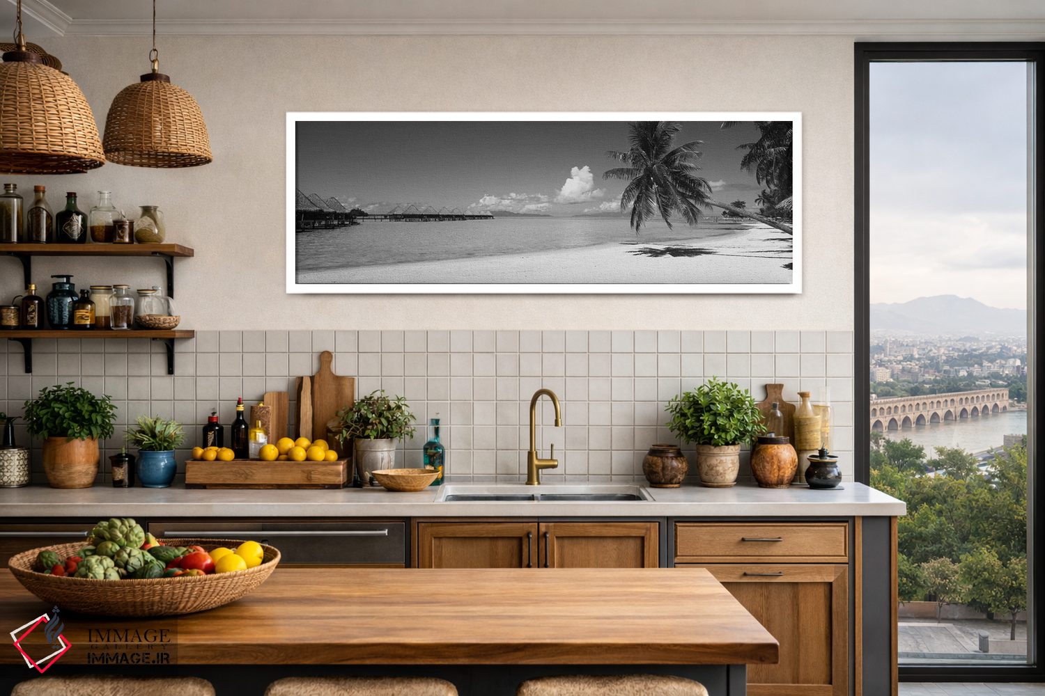 تابلو دکوراتیو درخت نخل روی ساحل، ساحل موانا، بورابورا، تاهیتی، پلی نز… اثر پانورامیک ایمجز - D3W