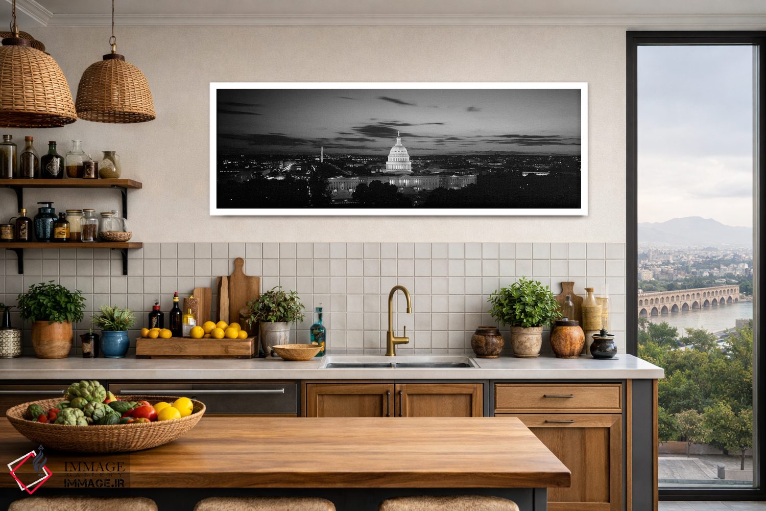 تابلو دکوراتیو ساختمان دولتی روشن شده در شب، ساختمان کنگره ایالات متحد… اثر پانورامیک ایمجز - D3W